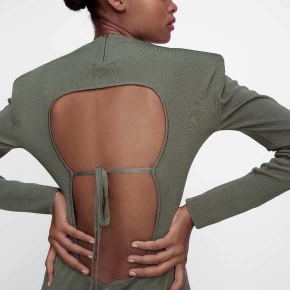 NWT ZARA WOMAN | Shoulder Pad Open Back Knit Dress - Picture 10 of 16